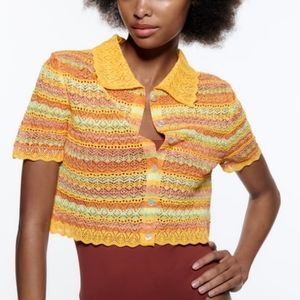 Zara Limited Edition Knit Pointelle Polo Shirt